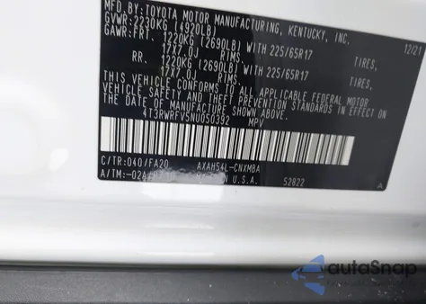 2022 Toyota Rav4 Hybrid Xle z USA, uszkodzony, nr VIN 4T3RWRFV5NU050392